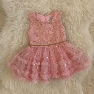 Pink dress with gold glitter stars and sparkles
